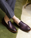 Italian Fashion Quality Handmade Mens Loafer Shoes Luxury Calf Leather Purple Wedding Party Slip On Men Dress Shoes Size
