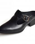 Blue Half Shoes For Men Mules Slippers Genuine Leather Handmade Mens Dress Sandals Summer Business Suit Heels Buckle Dan