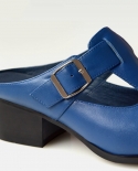 Blue Half Shoes For Men Mules Slippers Genuine Leather Handmade Mens Dress Sandals Summer Business Suit Heels Buckle Dan