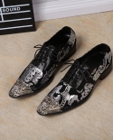 Fashion Men Wedding Dance Shoes Trendy Silver Party Business Footwear Luxury Genuine Leather  Metal Pointed Toe Man Dres