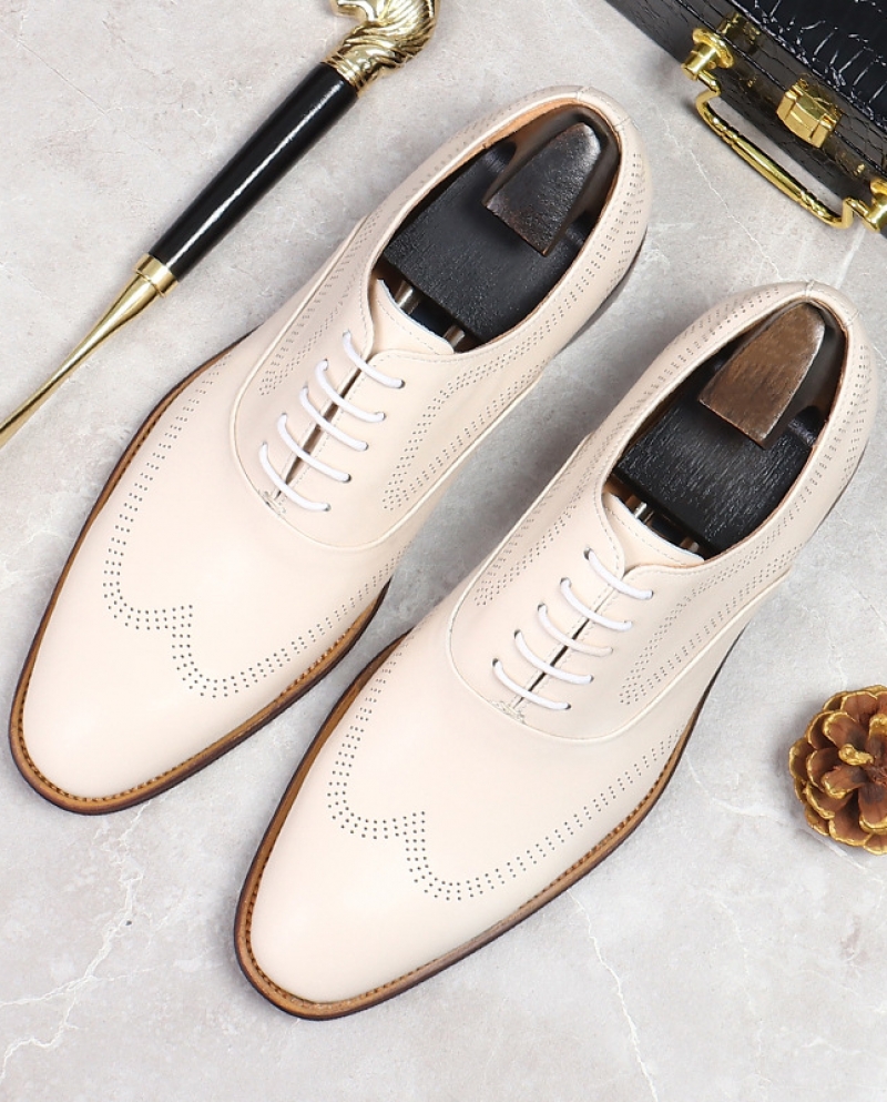White Leather Shoes For Men Luxury Quality Wedding Groom Suit Genuine Leather Classic Designer Brogues Mens Dressing Sh