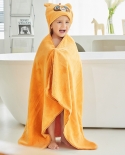 منشفة سرير للأطفال الرضع منشفة استحمام بقلنسوة للأطفال على شكل حيوان بطانية بلون سادة