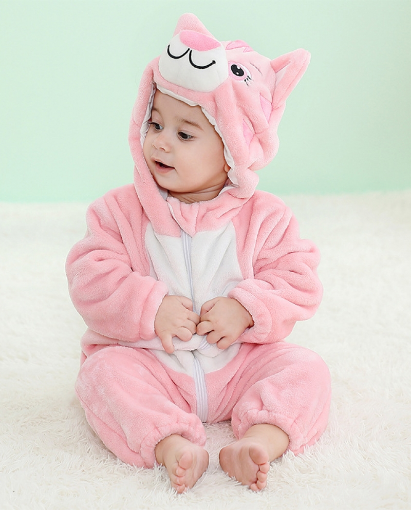 Pelele de franela para bebé, pijama de gato rosa, mono de felpa