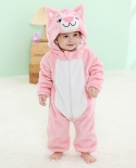 Baby Flannel Romper Pink Cat Pajamas Plush Jumpsuit