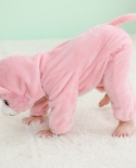 Baby Flannel Romper Pink Cat Pajamas Plush Jumpsuit