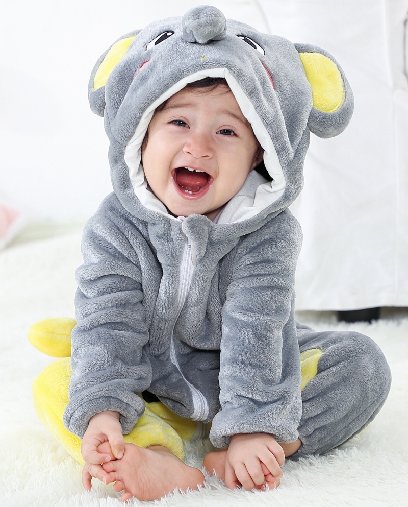 Macacão de flanela para bebê roupa de passeio infantil forma de elefante roupas para o corpo