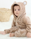 New Flannel Childrens Bear Jumpsuit Hooded Single-breasted