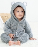 New Flannel Childrens Bear Jumpsuit Hooded Single-breasted