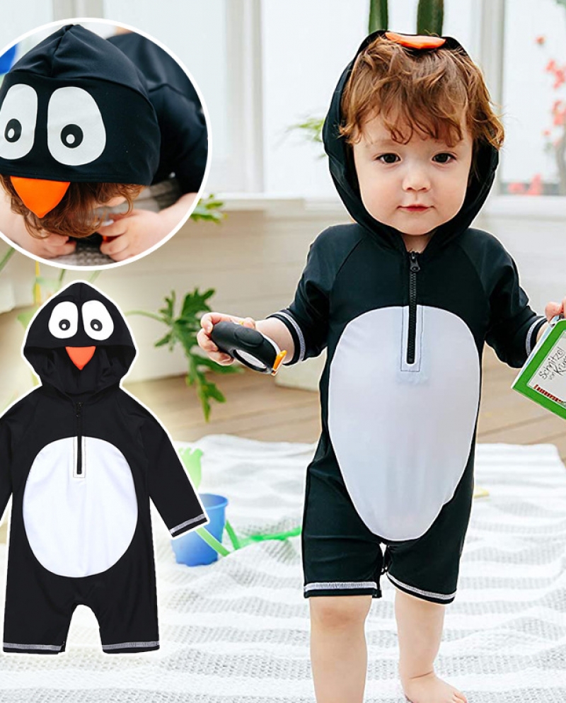 2022 בגד ים חדש לילדים בצורת פינגווין תינוק בגד ים מקשה אחת לבנים וילדים חליפת גלישה חמודה במיוחד