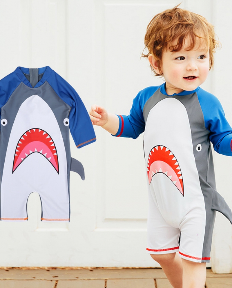 בגד ים חדש לילדים ילד חלק אחד מעיינות חמים מתייבש במהירות קרם הגנה בגד ים ילד חמוד תינוק כריש בגד ים