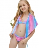 New Girls Rainbow Strip Three-piece Swimsuit Split Gradient Bikini