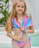 New Girls Rainbow Strip Three-piece Swimsuit Split Gradient Bikini
