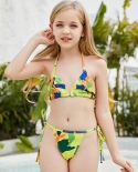 New Girls Swimsuit Split Triangle Suspenders Backless Small Fresh Bikini