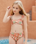 New Childrens Swimsuit Split Hollow Shoulder Strap Ruffled Vacation Bikini