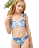 New Childrens Swimsuit Split Hollow Shoulder Strap Ruffled Vacation Bikini