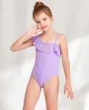 2022 ביקיני חדש מחלק אחד לילדים בצבע אחיד אלכסוני עם כתף אחת מסולסל בגדי ים לילדות