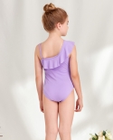 2022 ביקיני חדש מחלק אחד לילדים בצבע אחיד אלכסוני עם כתף אחת מסולסל בגדי ים לילדות