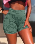 Women Adapt Camo Seamless Shorts High Waist Booty Gym Shorts Workout Short Fitness Ribbed Waisted Running Short Athletic
