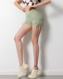 2022 Nylon Fold Pocket Lace Womens High Waist Yoga Shorts Athletic Gym Workout Fitness Briefs Athletic Sports Shorts  Y