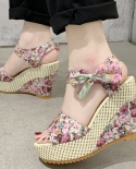 Women Summer Wedge Sandals Female Open Toe Floral Bowknot Platform Bohemia High Heel Sandal Fashion Ankle Strap Ladies S