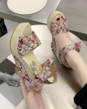 Women Summer Wedge Sandals Female Open Toe Floral Bowknot Platform Bohemia High Heel Sandal Fashion Ankle Strap Ladies S