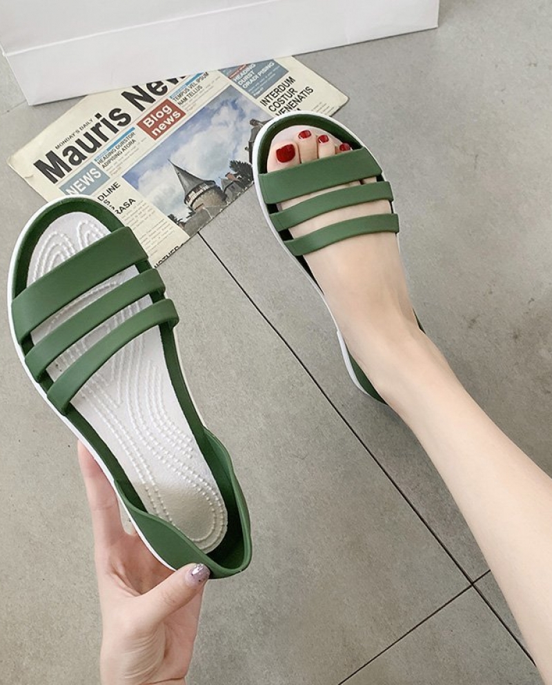 New Arrival Women Summer Flat Sandals 2022 Open Toed Slides Slippers Candy Color Casual Beach Outdoot Female Ladies Jell