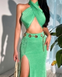 Green   Luxury   Elegant      Wrap  Vintage   Backless   Off  Shoulder   Halterneck   Knit   Robe   Dresses For Women 20