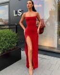 2022 Fashion Backless  Strap Split Summer Women Party Long Dresses Sleeveless Camisole Clubwear Evening Red Slim Fit Rob