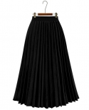 Zoki Elegant Women Pleated Chiffon Skirt Fashion A Line High Waist Streetwear Ladies Long Skirt Casual Harajuku Faldas M