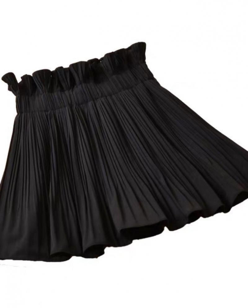 Zoki Plus Size Women Mini Skirt Black Summer High Waist Pleated Skirt Lined Chiffon A Line Ruffles Fashion Causal Skirt 