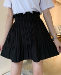 Zoki Plus Size Women Mini Skirt Black Summer High Waist Pleated Skirt Lined Chiffon A Line Ruffles Fashion Causal Skirt 