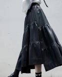 Zoki Irregular Women Pu Skirt High Waist Black Gothic Faux Leather Streetwear New 2022 Spring Ladies Elastic  Long Falda