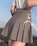 Zoki Fashion Bandage Women Pleated Skirts High Waist Summer  A Line Ladies White Mini Skirt  Student Girls Dance Skirt