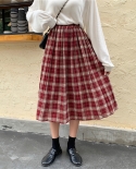 Zoki Fashion Plaid Women Midi Skirt High Waist New 2022 Spring Red A Line Elegant  Black Female Long Pleated Skirtsskirt