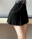 Zoki High Waist Women Pleated Skirt Summer Fashion Belt A Line Black Mini Skirt Preppy Style Girls School Dance Chic Ski