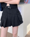 Zoki Black Club Women Denim Skirt High الخصر Vintage مطوي الجينز تنورة صغيرة الشارع الشهير الصيف جيب الفتيات Y2k تنورة