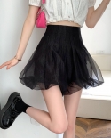 Zoki Summer Girls Tulle Skirt High Waist Voile Black  Voile Women Mini Skirt  A Line Ball Gown Solid Elegant Faldasskirt