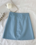 Zoki Pu Women Mini Skirt Autumn  High Waist Zipper Faux Leather Skirt Casual A Line Lined Fashion  Female Faldasskirts