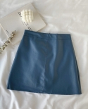Zoki Pu Women Mini Skirt Autumn  High Waist Zipper Faux Leather Skirt Casual A Line Lined Fashion  Female Faldasskirts