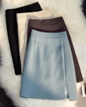 Zoki Skirts Women High Waist Wrap Hip Basic Side Slit Work Wear A Line Elegant Mini Skirt Slim All Match Chic Trendy Sim