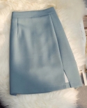 Zoki Skirts Women High Waist Wrap Hip Basic Side Slit Work Wear A Line Elegant Mini Skirt Slim All Match Chic Trendy Sim