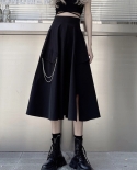 Zoki Gothic Women Midi Skirt Streetwear Club High Waist Black A Line Metal Chain Loose Long Skirt Fashion  Mujer Faldass