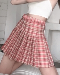 Zoki Fashion Chain Women Pleated Skirt Jk High Waist A Line Dancing Streetwear Girls Mini Skirt Plaid Cotton Summer Muje