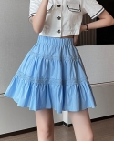 Zoki White Women Summer Mini Skirt High Waist A Line  Solid Lined Casual Skirts New  Loose Black Girls Cupcake Skirtsski