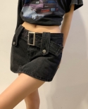 Zoki Low Waist Women Mini Skirts Black Summer Belt  A Line Denim Skirts  Fashion Streetwear New 2022 Y2k Jeans Skirtskir