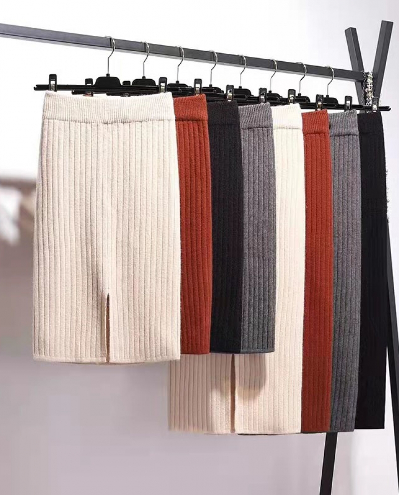 Zoki Winter Women Sweater Skirt New  Knitted Midi Skirts  Elastic High Waist Elegant Autumn Split Fork Black Faldasskirt