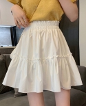 Zoki Elegant White Women Mini Skirt Elastic High Waist A Line Fashion Ruffles Student Skirts Summer Black Casual Ladies 