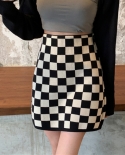 Zoki Autumn High Waist Women Mini Skirt Fashion Knitted A Line  Black Skirts Autumn New Casual High Elastic Faldas  Skir