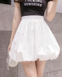 Zoki Fashion Women Ball Gown Skirt  High Waist Solid Color Pocket Zipper Mini Skirt Summer Girls Casual Black White Skir
