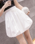 Zoki Fashion Women Ball Gown Skirt  High Waist Solid Color Pocket Zipper Mini Skirt Summer Girls Casual Black White Skir